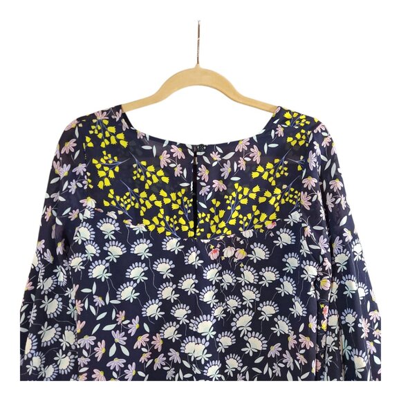 Nanette Lepore Spring Bloom Bell Sleeve Floral Chiffon V-neck Blouse Women's S - Picture 8 of 9